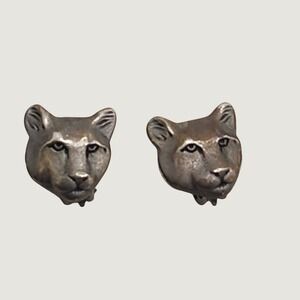 Vintage Mountain Lion Cougar Clip On Earrings Antiqued Silver Tone Southwestern